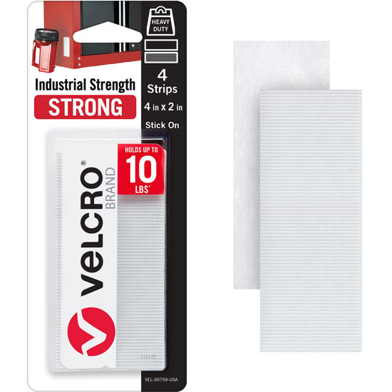 VELCRO Brand Heavy Duty Fasteners | 4x2 Inch Strips with Adhesive | 8 Sets  | Hol