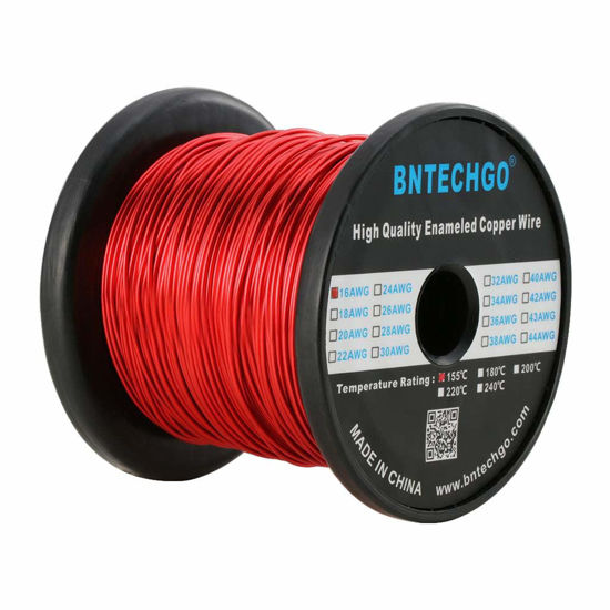 Picture of BNTECHGO 16 AWG Magnet Wire - Enameled Copper Wire - Enameled Magnet Winding Wire - 5 lb - 0.0492" Diameter 1 Spool Coil Red Temperature Rating 155℃ Widely Used for Transformers Inductors