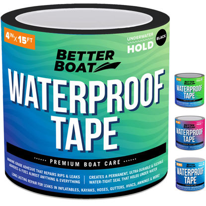 Picture of Black Waterproof Tape for Leaks Thick Heavy Duty Water Proof Tape Sealing Marine Grade Outdoor Pools, Gutter, Underwater, Stop Leak Seal Tape Waterproof Repair Patch & Seal Sealant 15 Feet x 4 Inches