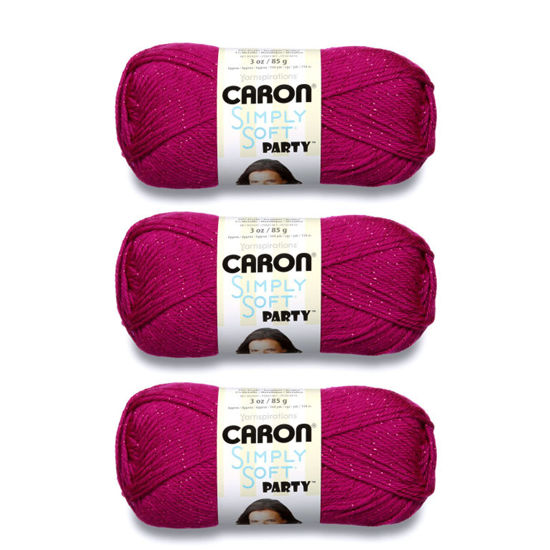 Picture of Caron Simply Soft Party Fuchsia Sparkle Yarn - 3 Pack of 85g/3oz - Acrylic - 4 Medium (Worsted) - 164 Yards - Knitting/Crochet