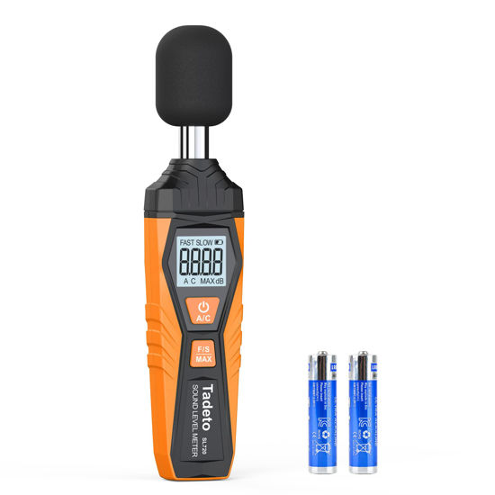 Picture of Decibel Meter, Tadeto Digital Sound Level Meter Portable SPL Meter 30dB to 130dB MAX Data Hold with LCD Display Backlight A/C Weighted for Home Factories(Orange)