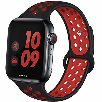 Picture of EXCHAR Sport Band Compatible with Apple Watch Band 44mm 42mm Breathable Soft Silicone Replacement Wristband Women and Man for iWatch Series 5 4 3 2 1 Nike+ All Various Styles M/L Black-Red