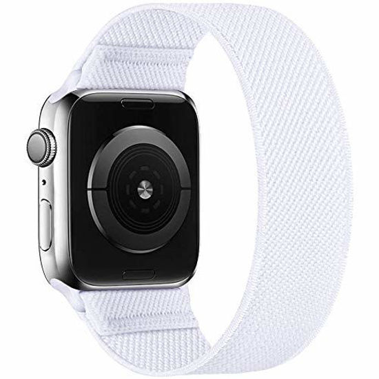 Picture of ENJINER Stretchy Nylon Solo Loop Bands Compatible with Apple Watch 38mm 40mm 42mm 44mm iWatch Series 6 SE 5 4 3 2 1 Strap, Sport Elastic Braided No Buckles Clasps Women Men, 38/40mm XS White