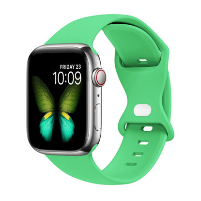 Picture of Tighesen Sport Bands Compatible with Apple Watch Band 38mm 40mm 41mm 42mm 44mm 45mm 49mm S/M M/L for Women/Men Waterproof Soft Silicone Replacement Strap Accessories for iWatch Ultra SE Series 8/7/6/5/4/3/2/1(Bright Green, 38/40/41mm S/M)