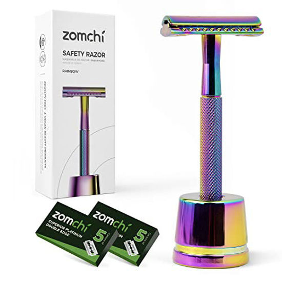 Picture of Safety Razor for Women,Safety Razor with 5 Blades,Women Razor with a Delicate Box,Free of Plastic (Stand Style Rainbow Razor)