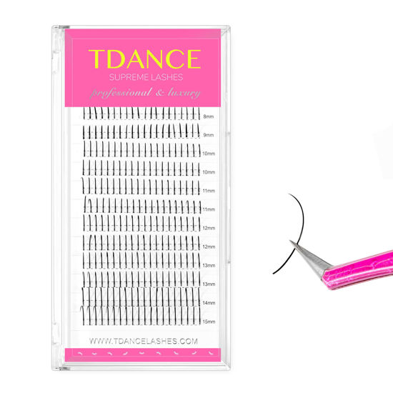 Picture of TDANCE Premade Spikes Eyelash Extension Supplies Thickness 0.07 D Curl Mix 8-15mm Matte Black Eyelash Extensions Spikes Fans(Spikes,D-0.07,8-15mm)