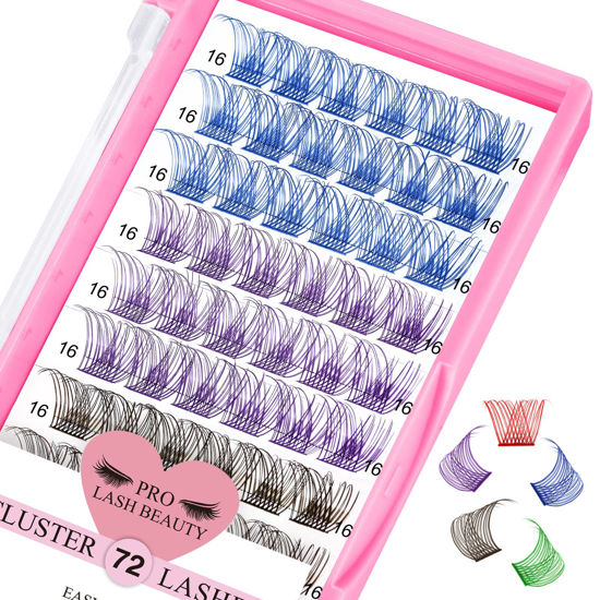 Picture of Colored Lash Clusters 5 Colors Mixed Cluster Lashes Colored Individual Eyelashes Cluster 16mm DIY Lash Extension Volume Wispy Lashes Super Thin Band(Mix Color,Natural-D-16mm)