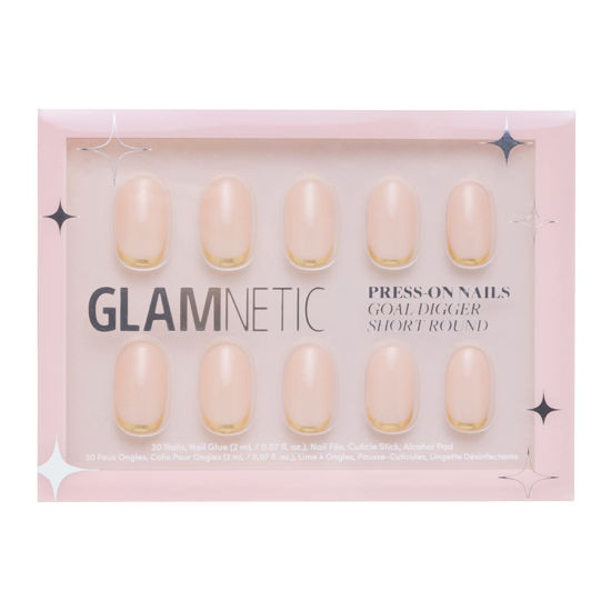 Picture of Glamnetic Press On Nails - Goal Digger | Glossy, Semi-Transparent, Short Round Nails, Reusable | 12 Sizes - 30 Nail Kit with Glue