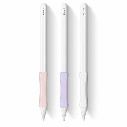 Picture of 3 Pack iPencil Grips Case Cover Silicone Sleeve Holder Compatible with Apple Pencil 2nd Generation, iPad Pro 11 12.9 inch 2018(White, Pink, Purple)