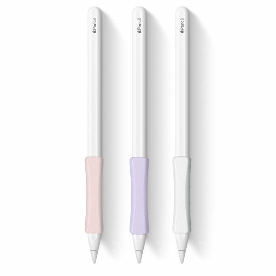 Picture of 3 Pack iPencil Grips Case Cover Silicone Sleeve Holder Compatible with Apple Pencil 2nd Generation, iPad Pro 11 12.9 inch 2018(White, Pink, Purple)