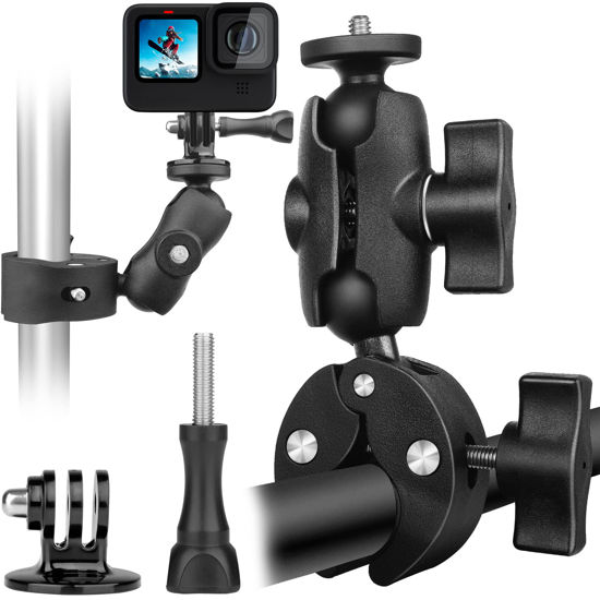 Picture of Super Clamp Camera Mount 1/4”-20 Ball Head 360°Double Socket Arm Compatible with GoPro DJI Action Camera Monitor/LED Lights/Ronin/Freefly MOVI