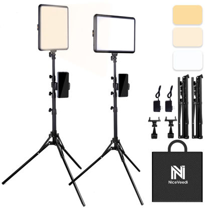 Picture of 2-Pack Photography Lighting Kit, NiceVeedi 22W LED Video Light Kit, 2900-7000K Dimmable Studio Light with Tripod Stand, 73" Stream Light for Video Recording