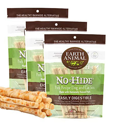 Picture of EARTH ANIMAL No Hide Stix Pork Flavored Natural Rawhide Free Dog Chews Long Lasting Dog Chew Sticks | Dog Treats for Small Dogs and Cats | Great Dog Chews for Aggressive Chewers