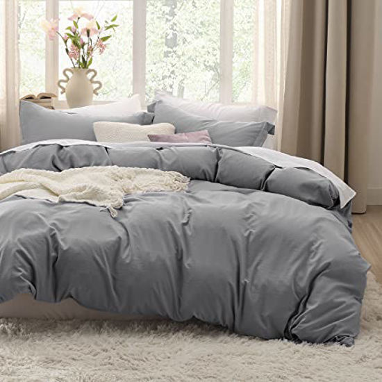 Picture of Bedsure Twin/Twin XL Duvet Cover Dorm Bedding - Soft Prewashed Grey Duvet Cover Twin, 2 Pieces, Includes 1 Duvet Cover (68"x90") with Zipper Closure & 1 Pillow Sham, Comforter NOT Included