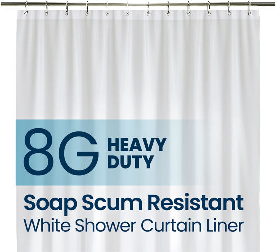 Picture of LiBa PEVA 8G Bathroom Shower Curtain Liner, 72" W x 78" H, White, 8G Heavy Duty Waterproof Shower Curtain Liner