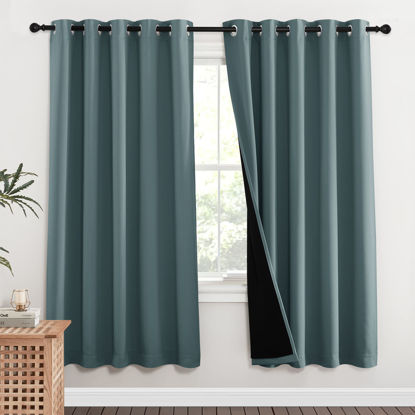 Picture of NICETOWN 100% Blackout Window Curtain Panels, Heat and Full Light Blocking Drapes with Black Liner for Nursery, 84 inches Drop Thermal Insulated Draperies (Aqua, 2 Pieces, 62 inches Wide Each Panel)