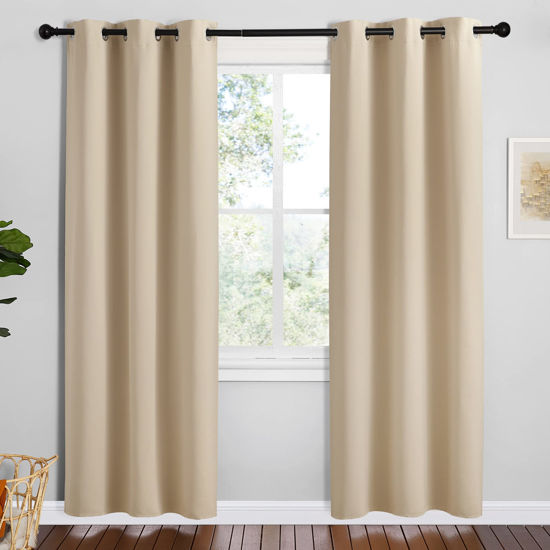 Picture of NICETOWN Room Darkening Curtain Panels for Cafe, Biscotti Beige, 2 Panels, W42 x L78 -inch, Thermal Insulated Grommet Room Darkening Draperies/Drapes for Window