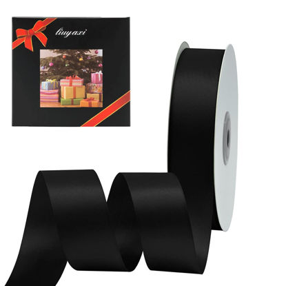 Picture of Solid Color Double Faced Black Satin Ribbon 1" X 25 Yards, Ribbons Perfect for Crafts, Wedding Decor, Bow Making, Sewing, Gift Package Wrapping and More