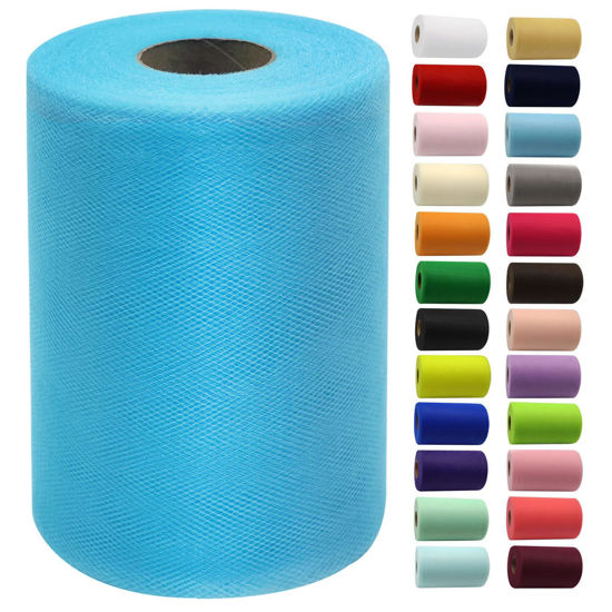 Picture of Turquoise Tulle Fabric Rolls 6 Inch by 100 Yards (300 feet) Fabric Spool Tulle Ribbon for DIY Turquoise Tutu Bow Baby Shower Birthday Easter Party Wedding Decorations Christmas Craft Supplies