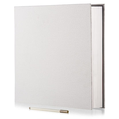 Picture of Large Photo Album Self Adhesive 4x6 5x7 6x8 8x10 Pictures Scrapbook Magnetic Album DIY Scrap Book 60 Sticky Pages Linen Cover DIY Photo Album with A Metallic Pen and DIY Accessories(White), 11"x10.8"60 Pages