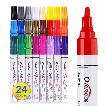 Picture of Paint Marker Pens - 24 Colors Permanent Oil Based Paint Markers,Medium Tip,Quick Dry and Waterproof Assorted Color Marker for Metal,Wood,Fabric,Plastic,Rock Painting,Stone,Mugs,Canvas,Glass,Art Craft