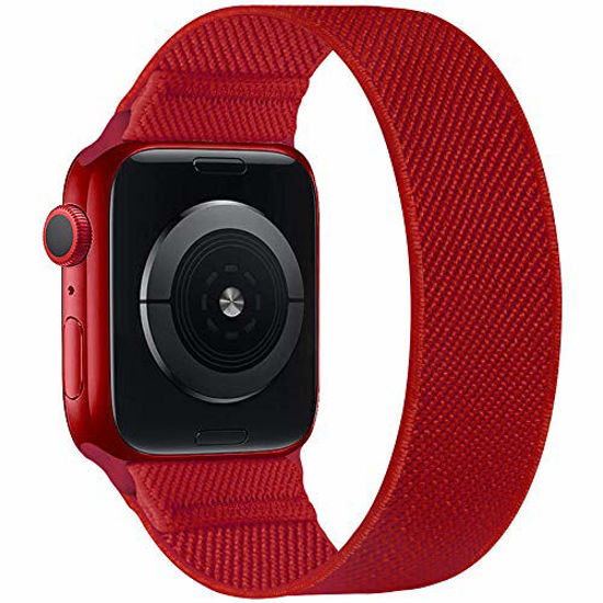 Picture of ENJINER Stretchy Nylon Solo Loop Bands Compatible with Apple Watch 38mm 40mm 42mm 44mm iWatch Series 6 SE 5 4 3 2 1 Strap, Sport Elastic Braided No Buckles Clasps Women Men, 38/40mm XS Red