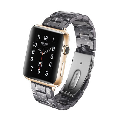 Picture of HOPO Compatible With Apple Watch Band 38mm 40mm 42mm 44mm Thin Light Resin Strap Bracelet With Stainless Steel Buckle Replacement For iWatch Series 8 7 6 5 4 3 2 1 SE (Black Flower/Black,42/44/45/49mm)