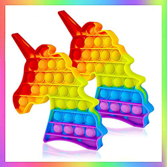 Picture of Woplagyreat 2 Pack Unicorn Pop Rainbow Fidget Figetget Sensory Toy Popping?Anxiety Autism Relieve Relief Bubble Silicone Game Gift Special Kid Teen Adult ADHD Set Satisfying Box