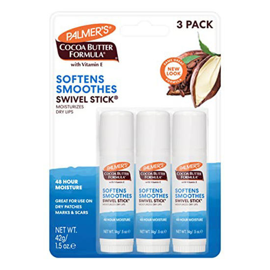 Picture of Palmer's Cocoa Butter Formula Moisturizing Swivel Stick with Vitamin E, Softening & Soothing Lip Balm, Face & Body Stick Moisturizer Ideal for Treating Dry Skin Patches (Pack of 3)