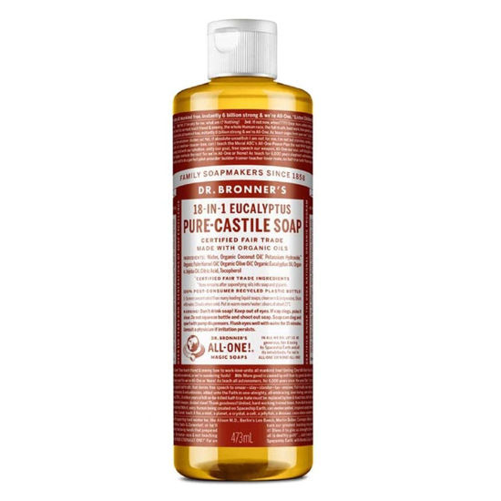 Picture of Dr. Bronner’s - Pure-Castile Liquid Soap (Eucalyptus, 16 ounce) - Made with Organic Oils, 18-in-1 Uses: Face, Body, Hair, Laundry, Pets and Dishes, Concentrated, Vegan, Non-GMO