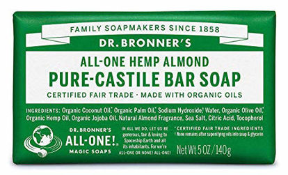 Picture of Dr. Bronner's - Pure-Castile Bar Soap (Almond, 5 ounce) - Made with Organic Oils, For Face, Body and Hair, Gentle and Moisturizing, Biodegradable, Vegan, Cruelty-free, Non-GMO