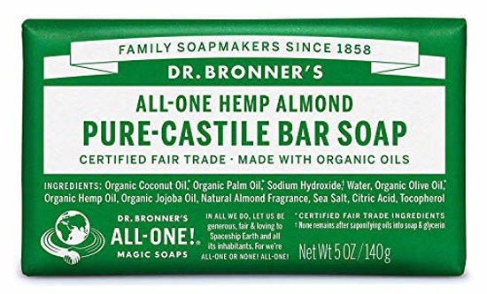 Picture of Dr. Bronner's - Pure-Castile Bar Soap (Almond, 5 ounce) - Made with Organic Oils, For Face, Body and Hair, Gentle and Moisturizing, Biodegradable, Vegan, Cruelty-free, Non-GMO