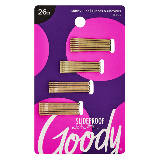 Picture of Goody Styling Hair Bobby Pins - 26 Count, Metallic Blonde - Slideproof and Lock-In Place - Suitable for All Hair Types - Pain-Free Hair Accessories for Women and Girls - All Day Comfort