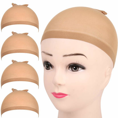 Picture of Fandamei 4 pieces Light Brown Stocking Wig Caps Stretchy Nylon Wig Caps for Women