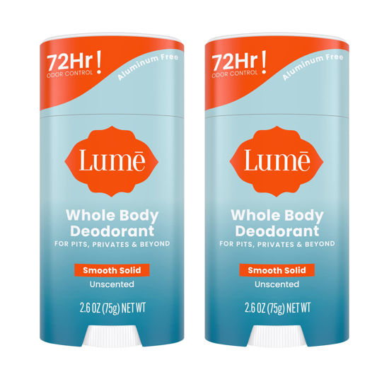 Picture of Lume Whole Body Deodorant - Smooth Solid Stick- 72 Hour Odor Control - Aluminum Free, Baking Soda Free and Skin Safe - 2.6 Ounce (Pack of 2) (Unscented)