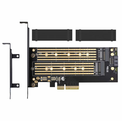 Picture of Dual M.2 PCIE Adapter for SATA or PCIE NVMe SSD with Advanced Heat Sink Solution,M.2 SSD NVME (m Key) and SATA (b Key) 22110 2280 2260 2242 2230 to PCI-e x 4 Host Controller Expansion Card