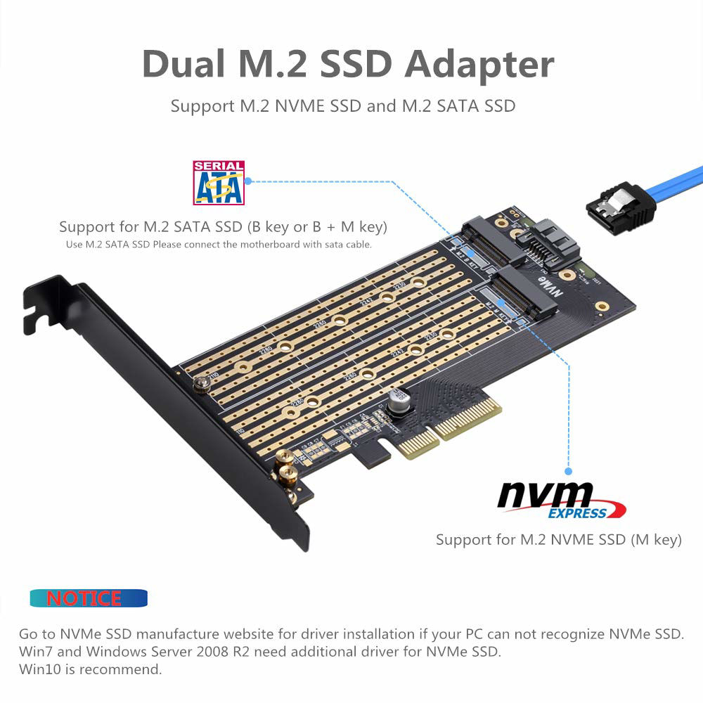 Getuscart Dual M Pcie Adapter For Sata Or Pcie Nvme Ssd With Advanced Heat Sink Solution M