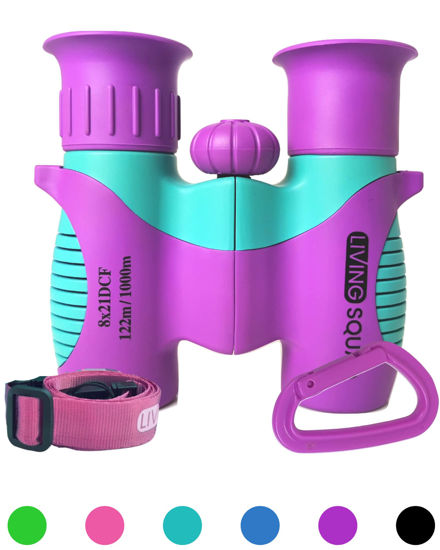 Picture of Kids Binoculars 8x21 Purple, Girls Toy Age 3 to 12, Shockproof Compact Binoculars for Kids with High Resolution Optics for Bird Watching, Stargazing, Hunting, Hiking, with Case, Neck Strap