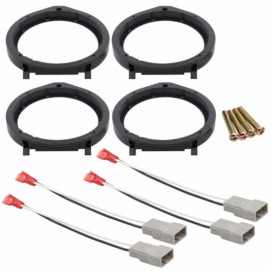 Picture of XtremeAmazing Car Stereo Door Speaker Adapter Mounting Plates 6.5 Inch 6.75 Inch 165mm Stand Ring Kit with Wiring Harness Cable Set of 4