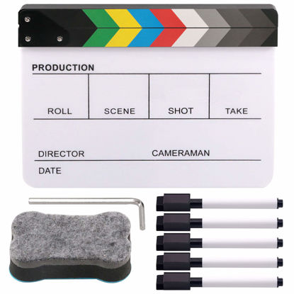 Picture of Rustark Movie Film Clap Board, Acrylic 10"x12" Acrylic Dry Erase Director Clapboard, Professional Photography Studio Video TV Cut Action Scene Clapper Board with 5 Pcs Erasable Pen