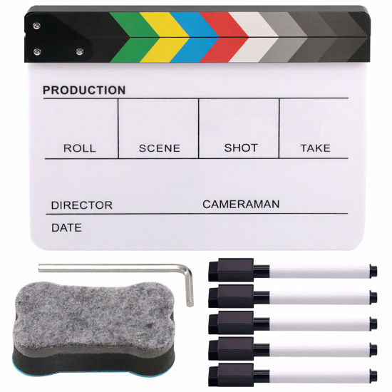 Picture of Rustark Movie Film Clap Board, Acrylic 10"x12" Acrylic Dry Erase Director Clapboard, Professional Photography Studio Video TV Cut Action Scene Clapper Board with 5 Pcs Erasable Pen