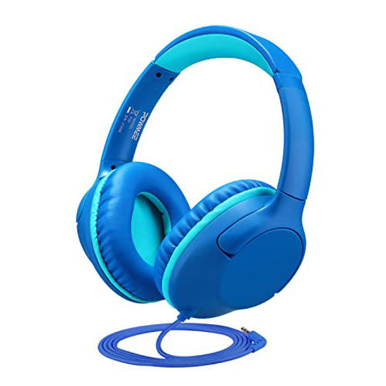 Picture of POWMEE P20 Kids Headphones Over-Ear Headphones for Kids/Teens/Boys/Girls/School with 94dB Volume Limited Adjustable Stereo Tangle-Free 3.5MM Jack Wire Cord for Fire Tablets/Travel/PC/Phones(Blue)