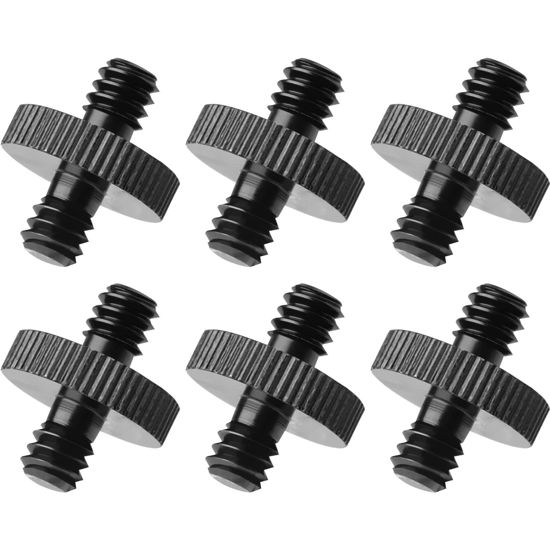 Picture of 1/4" Male to 1/4" Male Threaded Tripod Screw Adapter Double Head Stud Standard Mounting Thread Converter for Camera Cage Mount Light Stand Monopo Shoulder Rig Tripod Black-6 Packs