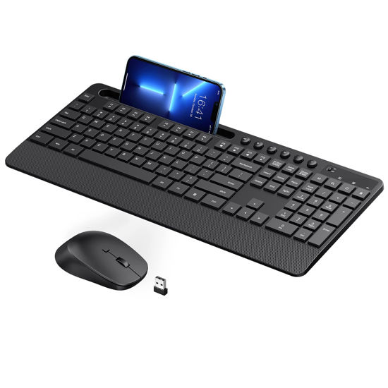 Picture of Veilzor Wireless Keyboard and Mouse Combo, 2.4GHz Lag-Free Ergonomic Keyboard Full-Size with Phone Holder & 10 Independent Shortcuts, Silent Mouse with 4 DPI for Computer, Desktop, Laptop