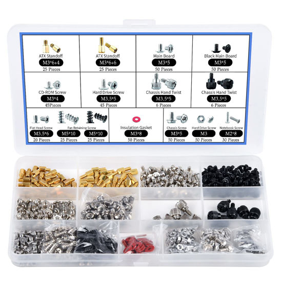 Picture of 502PC Computer Motherboard Screws Kit, Motherboard Standoffs Screws for Universal HDD Hard Drive, SSD, PC Case, PC Fan, Power Supply, Graphics, CD-ROM, ATX Case, for DIY PC Installation & Repair