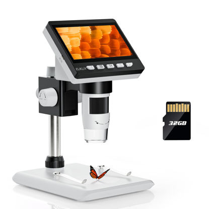 Picture of Elikliv EDM43 4.3" Coin Microscope, LCD Digital Microscope 1000x, Coin Magnifier with 8 Adjustable LED Lights, PC View, Windows Compatible(White)