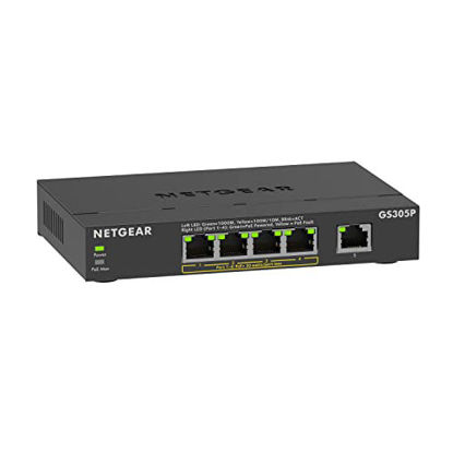 Picture of NETGEAR 5-Port Gigabit Ethernet Unmanaged PoE Switch (GS305P) - with 4 x PoE+ @ 63W, Desktop or Wall Mount