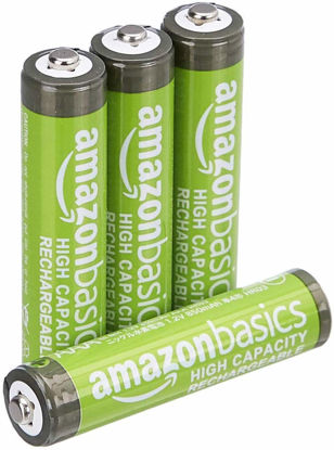 Picture of Amazon Basics 4-Pack Rechargeable AAA NiMH High-Capacity Batteries, 850 mAh, Recharge up to 500x Times, Pre-Charged