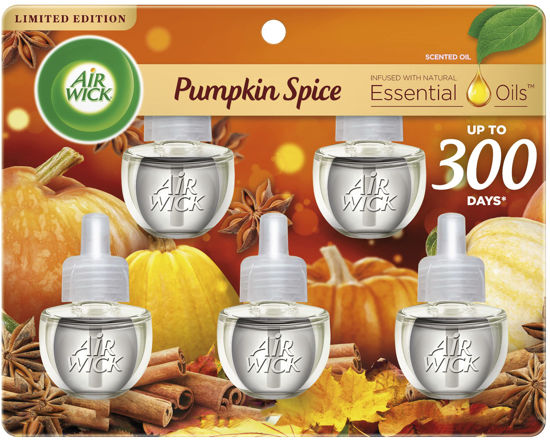 Picture of Air Wick Plug in Scented Oil Refill, 5 ct, Pumpkin Spice, Air Freshener, Essential Oils, Fall Scent, Fall Decor