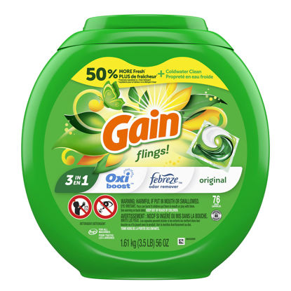 Picture of Gain flings Laundry Detergent Soap Pacs HE Compatible 76 Count Long Lasting Scent Original Scent